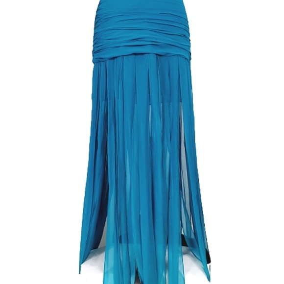 BCBGMAXAZRIA SILK FRINGE PANEL MAXI DRESS - Picture 2 of 4